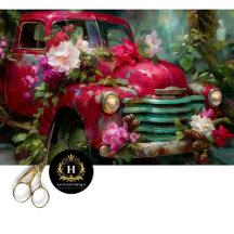 Rustic Red Floral Truck Decoupage