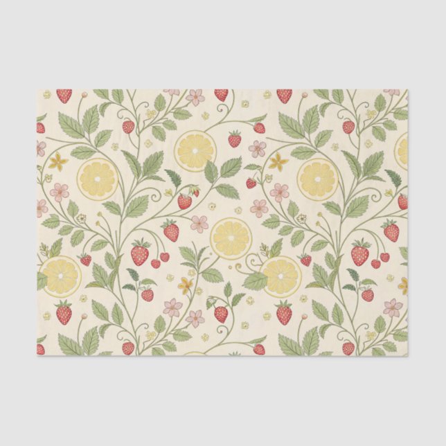 Papel De Seda Rustic Strawberry & Citrus Earthy Pattern (1) (Frente )