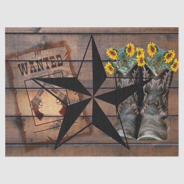 Papel De Seda Rustic Texas Star Western Pistola Boots (Frente )
