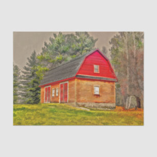 Papel De Seda Rustic Vintage Country Pintado Art Red Barn