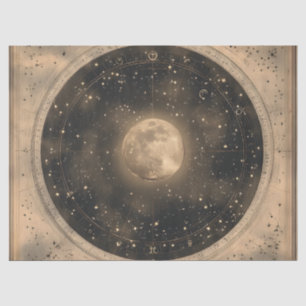 Papel De Seda Rustic Vintage Full Moon Celestial Design