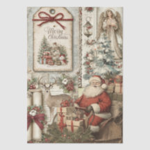 Rustic Vintage Santa Claus Collage Decoupage