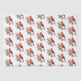 Papel De Seda Rustic Watercolor Winter Cardinal Holly Branch
