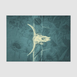 Papel De Seda Rustic Western Dark Teal Sunflower Bull Crânio