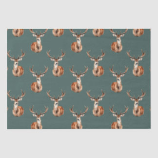 Papel De Seda Rustic Wildlife Deer Green Watercolor