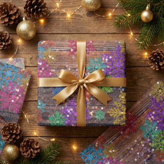 Papel De Seda Rustic Wood Colorful Glitter Snowflakes Christmas