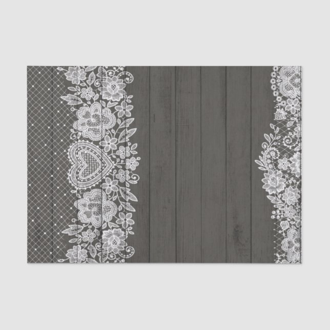 Papel De Seda Rustic Wood & White Lace Lacy Farmhouse Chic (Frente )