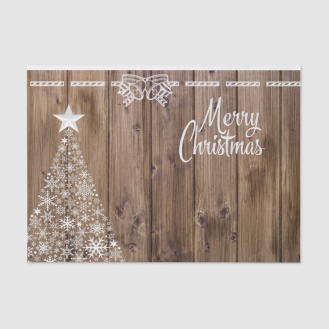 Papel De Seda Rustic Wooden Pattern Merry Christmas Snowflake (Frente )