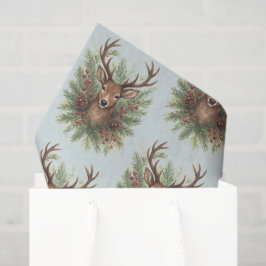 Papel De Seda Rustic Woodland Deer Head with Winter Foliage -