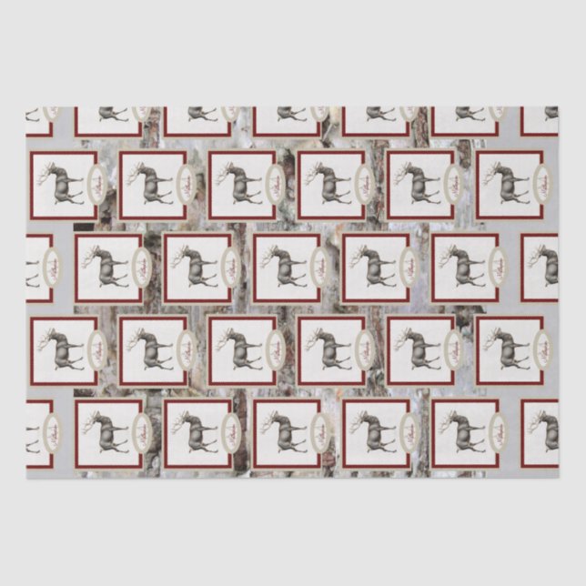 Papel De Seda Rústica Elk/ Reindeer Family Monograma do que cinz (Frente )