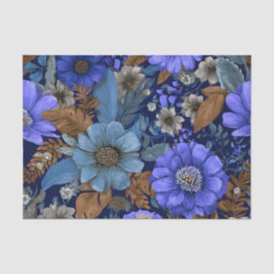 Papel De Seda Rústico Azul Marinho Ousado Vintage Boho Floral
