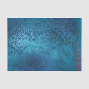 Papel De Seda Rústico Azul Vintage Grunge Damasco, Envelhecido