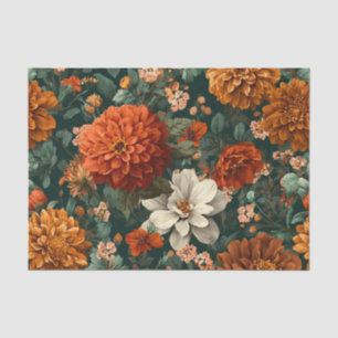 Papel De Seda Rústico Laranja Queimado Ousado Vintage Boho Flora