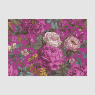Papel De Seda Rústico Rosa Ousado Botânico Vintage Boho Floral