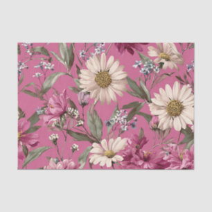 Papel De Seda Rústico Rosa Ousado Botânico Vintage Boho Floral