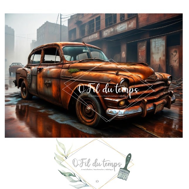 Papel De Seda Rusty old car no3 post-apocallyptic Tissue paper  (Criador carregado)