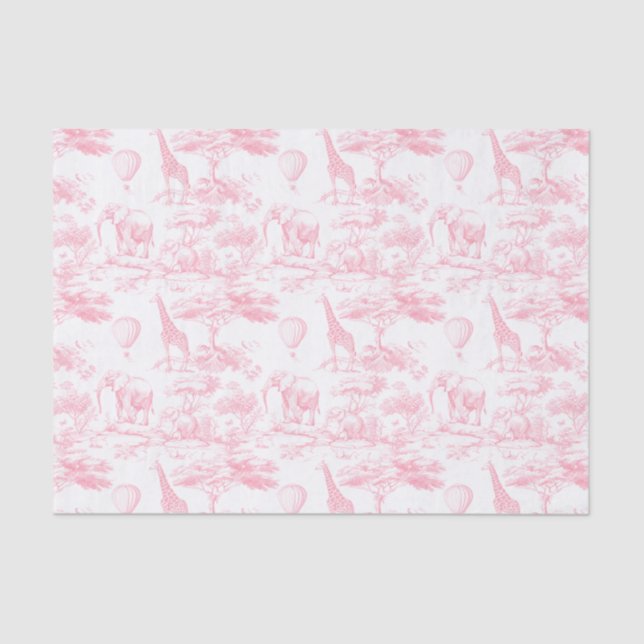 Papel De Seda Safari Animais Rosa Toile de Jouy (Frente )