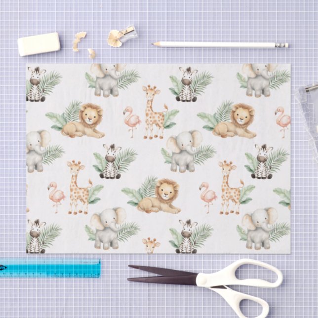 Papel De Seda Safari Elephant Giraffe Zebra Flamingo Lion Animal (Arte )