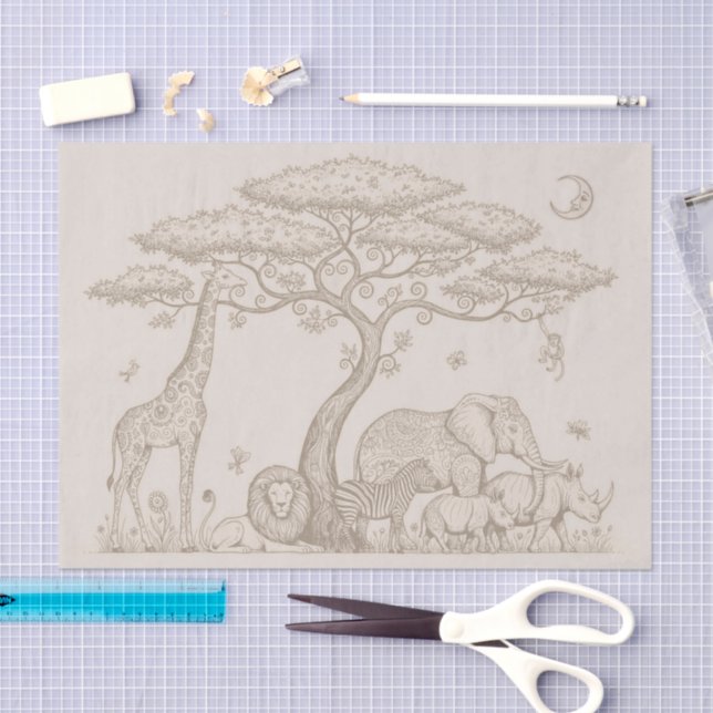 Papel De Seda Safari Toile, Neutral Baby Wild Boho Adventure (Arte )