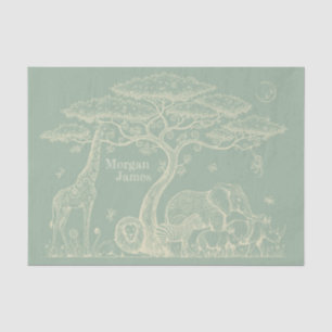 Papel De Seda Safari Toile, Verde Bebê Neutro Boho Aventura