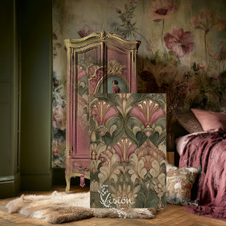 Papel De Seda Sage Blush Art Nouveau Leque Padrão Damask