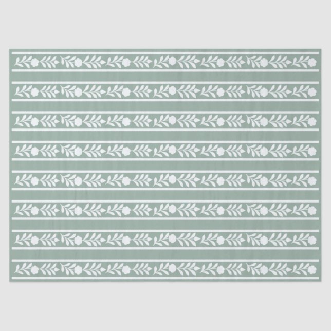 Papel De Seda Sage Bone Inlay Floral Border Decoupage Paper (Frente )