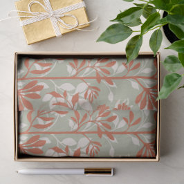 Papel De Seda Sage Botânico Coral Poético Floral Elegante