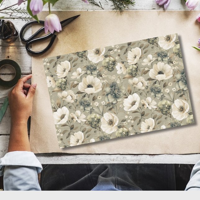 Papel De Seda Sage Green E Cream Floral (Criador carregado)