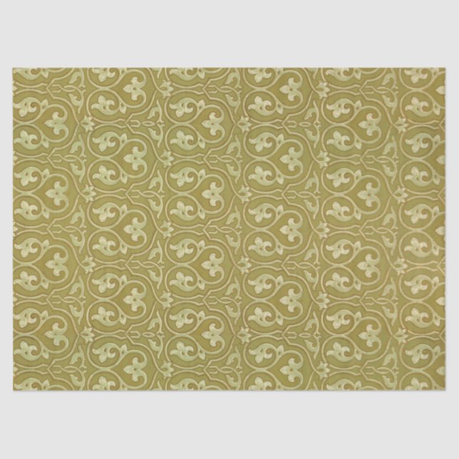 Papel De Seda Sage Green e Dourada Art Nouveau Patterno (Frente )