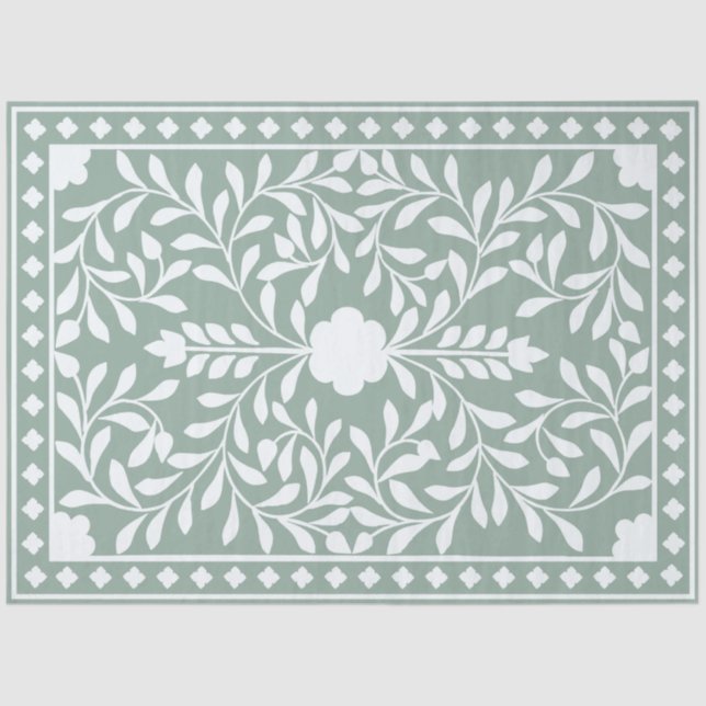 Papel De Seda Sage Green Traditional Bone Inlay Decoupage Paper (Frente )