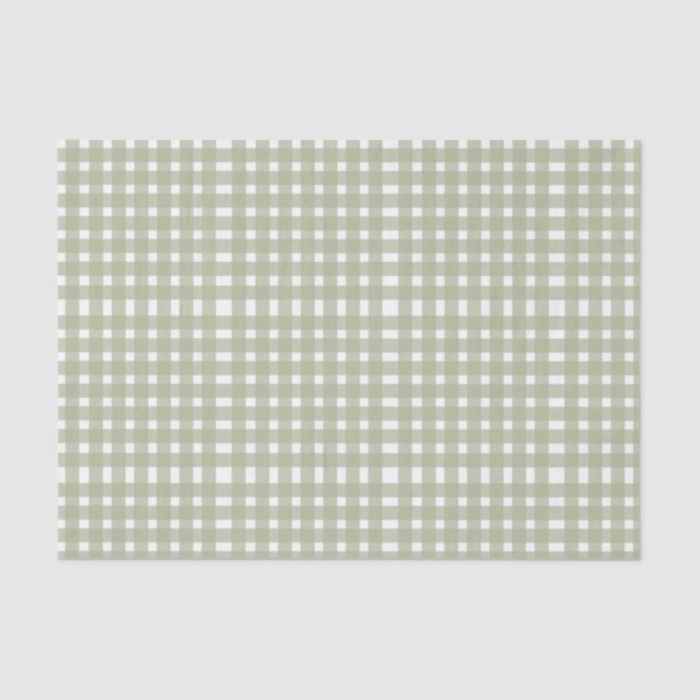 Papel De Seda Sage Green White Gingham Patterno (Frente )