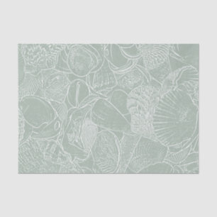 Papel De Seda Sage Verde Costeiro Decoupage de Conchas Marinhas