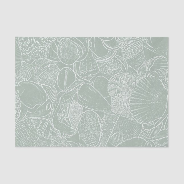 Papel De Seda Sage Verde Costeiro Decoupage de Conchas Marinhas (Frente )