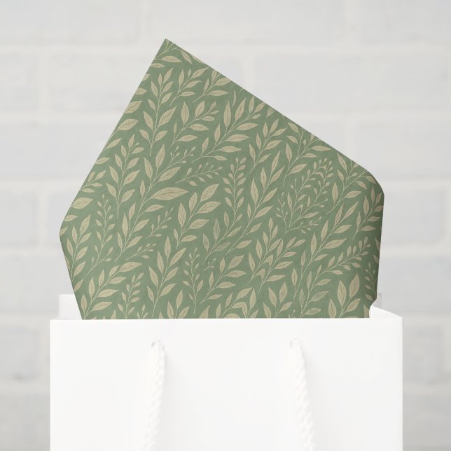 Papel De Seda Sage Verde Creme Oliva Botânica (Sacola de presentes)