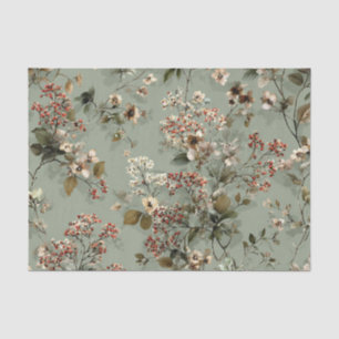 Papel De Seda Sage Verde Rústico Floral Vintage Ousado