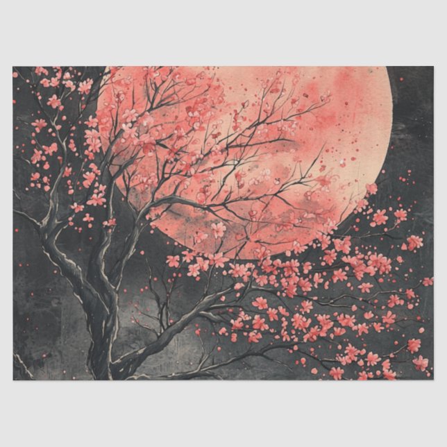 Papel De Seda Sakura Lua de Sangue Lavagem de Tinta (2) (Frente )