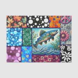 Papel De Seda Salmon Crazy Quilt Floral Whimsical Decoupage
