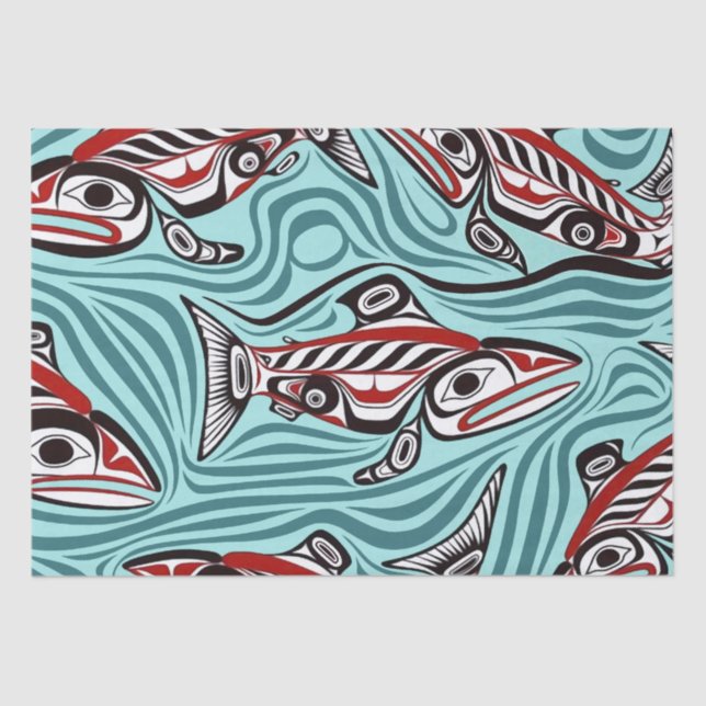 Papel De Seda Salmon Haida Art Spirit Pacific Northwest Nnat (Frente )