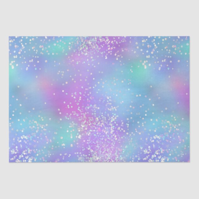 Papel De Seda Salpicos de tinta holográfica iridescente roxa e a (Frente )