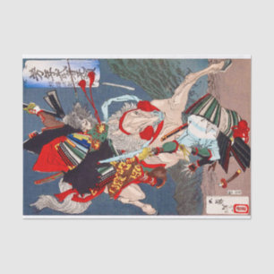 Papel De Seda Samurai Warrior Lutando em um Cavalo, Yoshitoshi