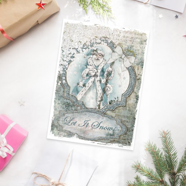 Papel De Seda Santa Claus Winter Deixa-o nevar artesanato azul (Criador carregado)