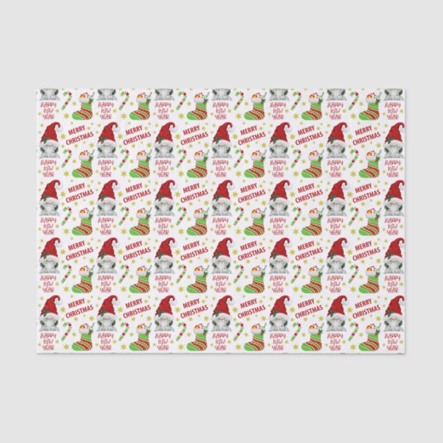 Papel De Seda Santa Gnome and Stocking Christmas Pattern (Frente )
