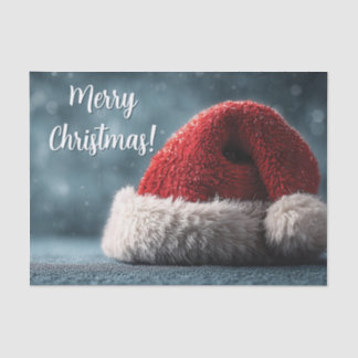 Papel De Seda Santa Hat Resting on Snowy Surface with Greeting