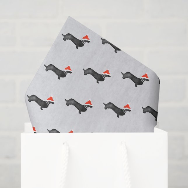 Papel De Seda Santa holiday Christmas dachsund watercolor black (Sacola de presentes)
