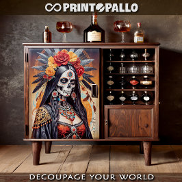 Papel De Seda Santa Muerte mexicana adornada com flores