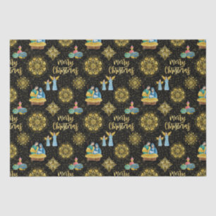 Papel De Seda Santa Noite Natividade Mary Joseph Jesus Ouro Star