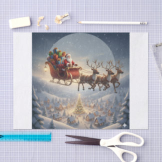 Papel De Seda Santa Sleigh, 3D Christmas, Winter Village, Kids