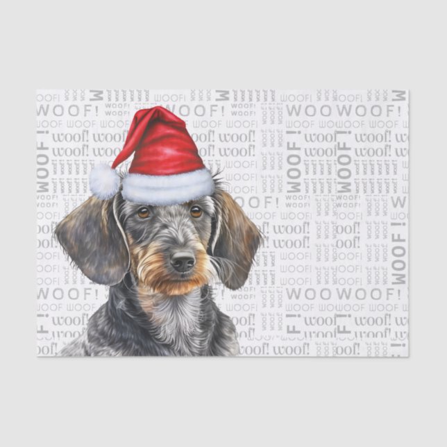 Papel De Seda Santa Wire Hair Dachshund Dog Festive Holiday (Frente )
