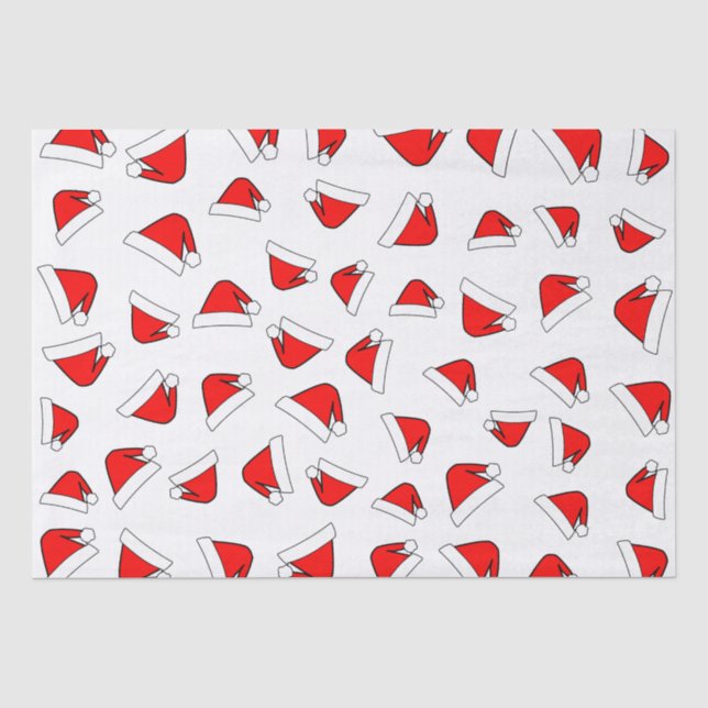 Papel De Seda Santas Hat Padrão Vermelho E Branco (Frente )