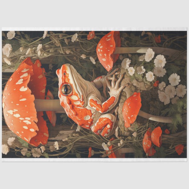Papel De Seda Sapo Caprichoso em Decoupage de Cogumelo Vibrante (Frente )